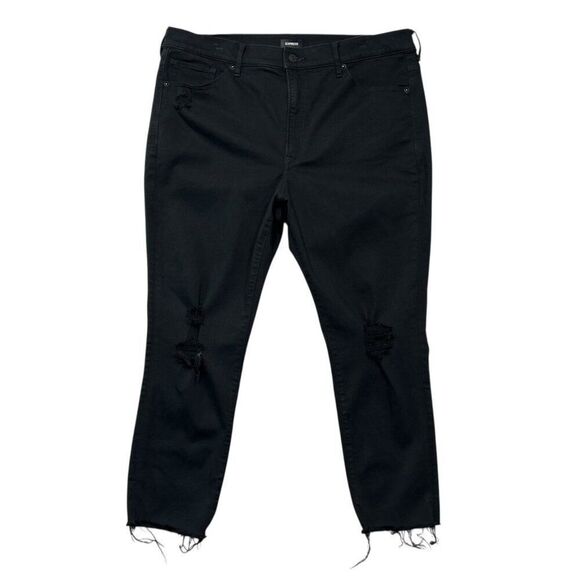 Express High Rise Skinny Jeans Women's Size 16S Black Denim Distressed Hem Jeans - Picture 1 of 9
